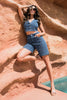 Bermuda Tiro Alto Denim Textura Láser Marca Trucco´s