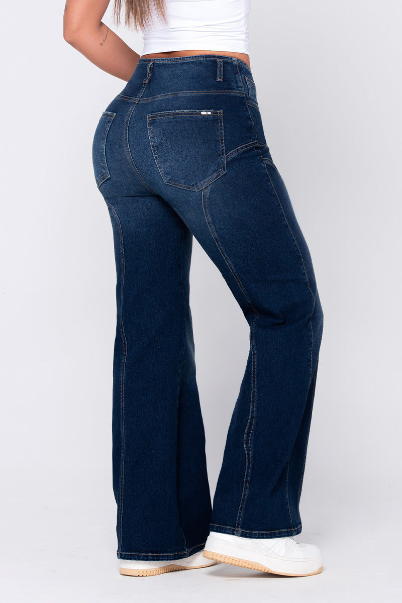 Jean Wide Leg Tiro Alto Costura Irregular Marca Trucco´s