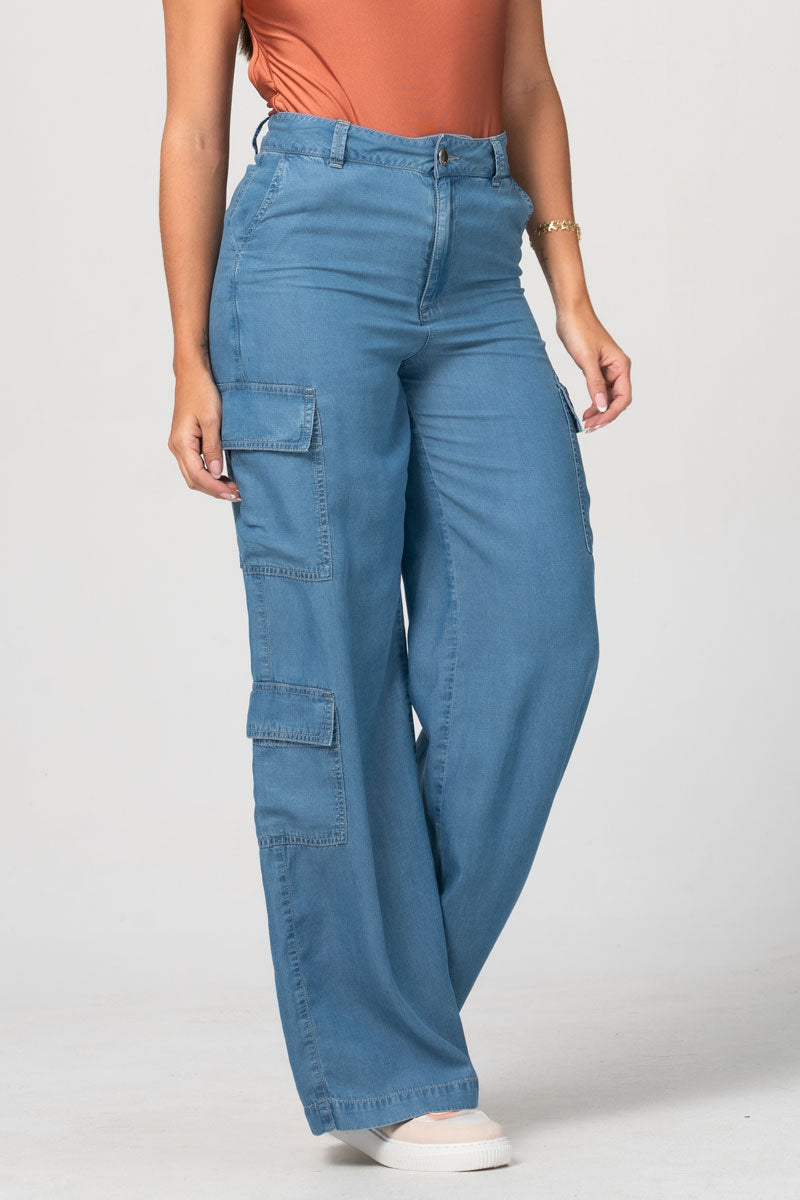 Pantalon cargo mujer azul hot sale