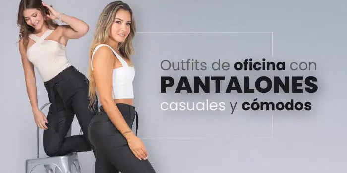 Mujeres jóvenes luciendo outfits de oficina con pantalones casuales y cómodos, moda femenina.
