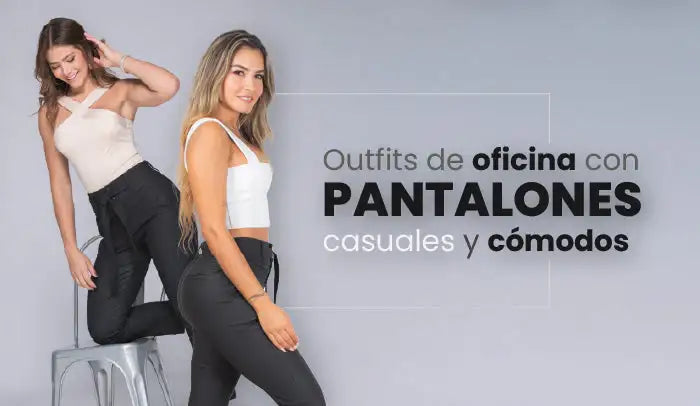 Mujeres jóvenes luciendo outfits de oficina con pantalones casuales y cómodos, moda femenina.