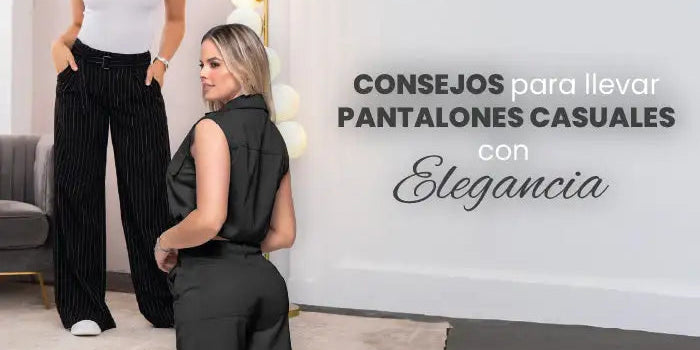 Mujer con pantalón casual elegante negro en un ambiente moderno, consejos de moda femenina.