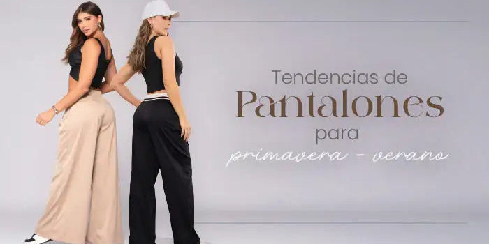 Mujeres con pantalones de moda anchos, primavera verano, fondo claro, estilo casual moderno