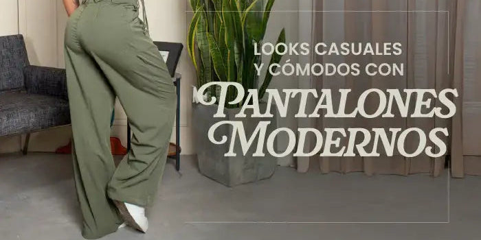 Mujer con pantalones modernos verdes estilo casual en un ambiente elegante de moda