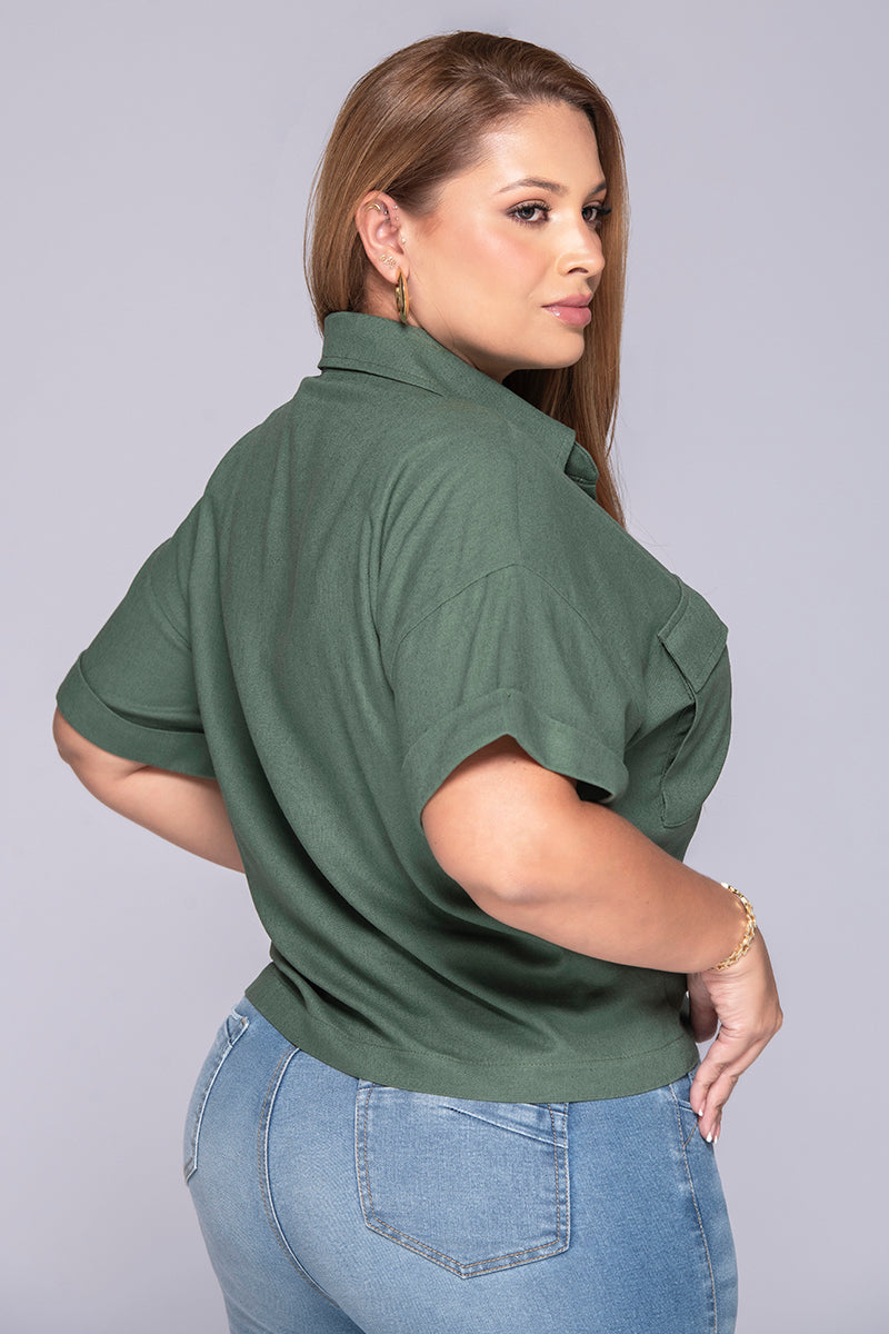 Camisa Manga Corta Color Nude o Verde Oliva Marca Trucco's Plus Size