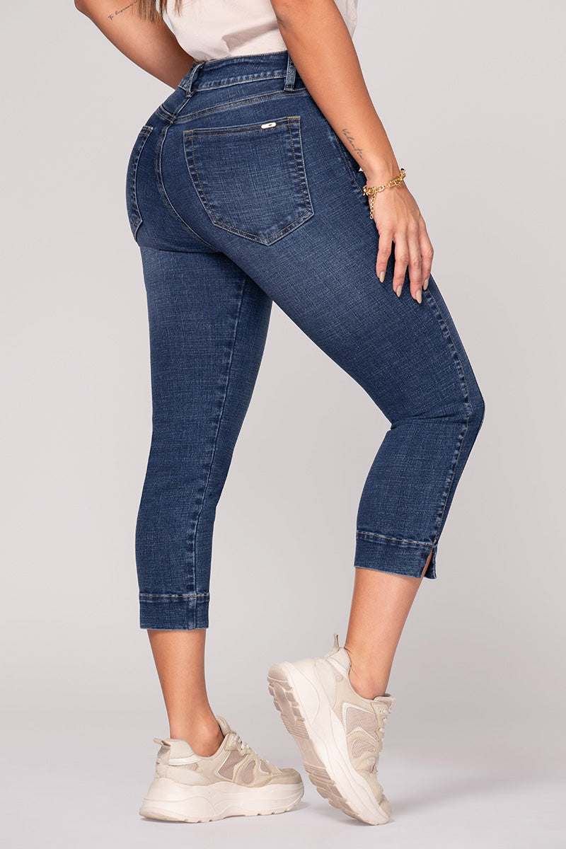 Jean Tipo Capri Skinny Tiro Alto Azul Oscuro Marca Trucco´s