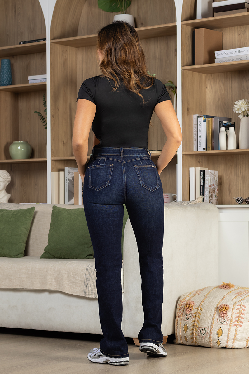 Jean Bota Recta Tiro Alto Slim Denim Azul Oscuro Marca Trucco´s