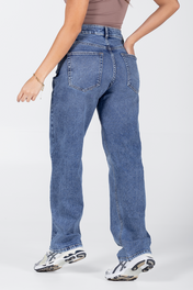 Jean Boyfriend Mujer Cintura Alta Azul Medio Relax Fit Marca Trucco´s