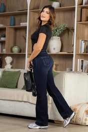 Jean Bota Recta Tiro Alto Slim Denim Azul Oscuro Marca Trucco´s