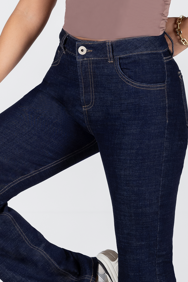 Jean Bota Recta Tiro Alto Denim Stretch Elegante Marca Trucco´s