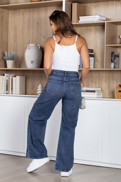 Jean Wide Leg Mujer Tiro Alto Denim Azul Casual Chic Marca Trucco´s