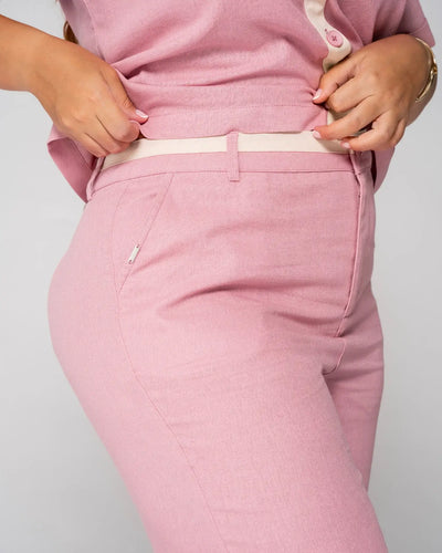 Set 2 Piezas Sesgo En Contraste Pantalón Wide Leg Tiro Alto Camisa Manga Corta Marca Trucco´s Plus Size - 6