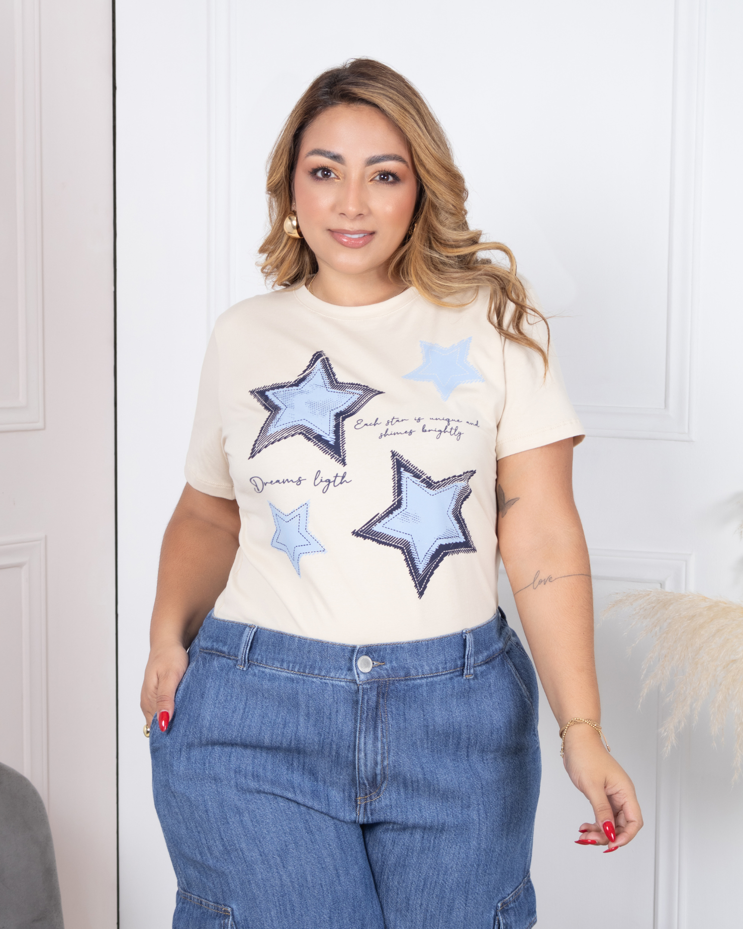 Camiseta Clásica Estampado Estrellas Marca Trucco´s Plus Size