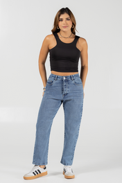 Jean Mom Fit Tiro Alto Denim Azul Medio Casual Marca Trucco´s