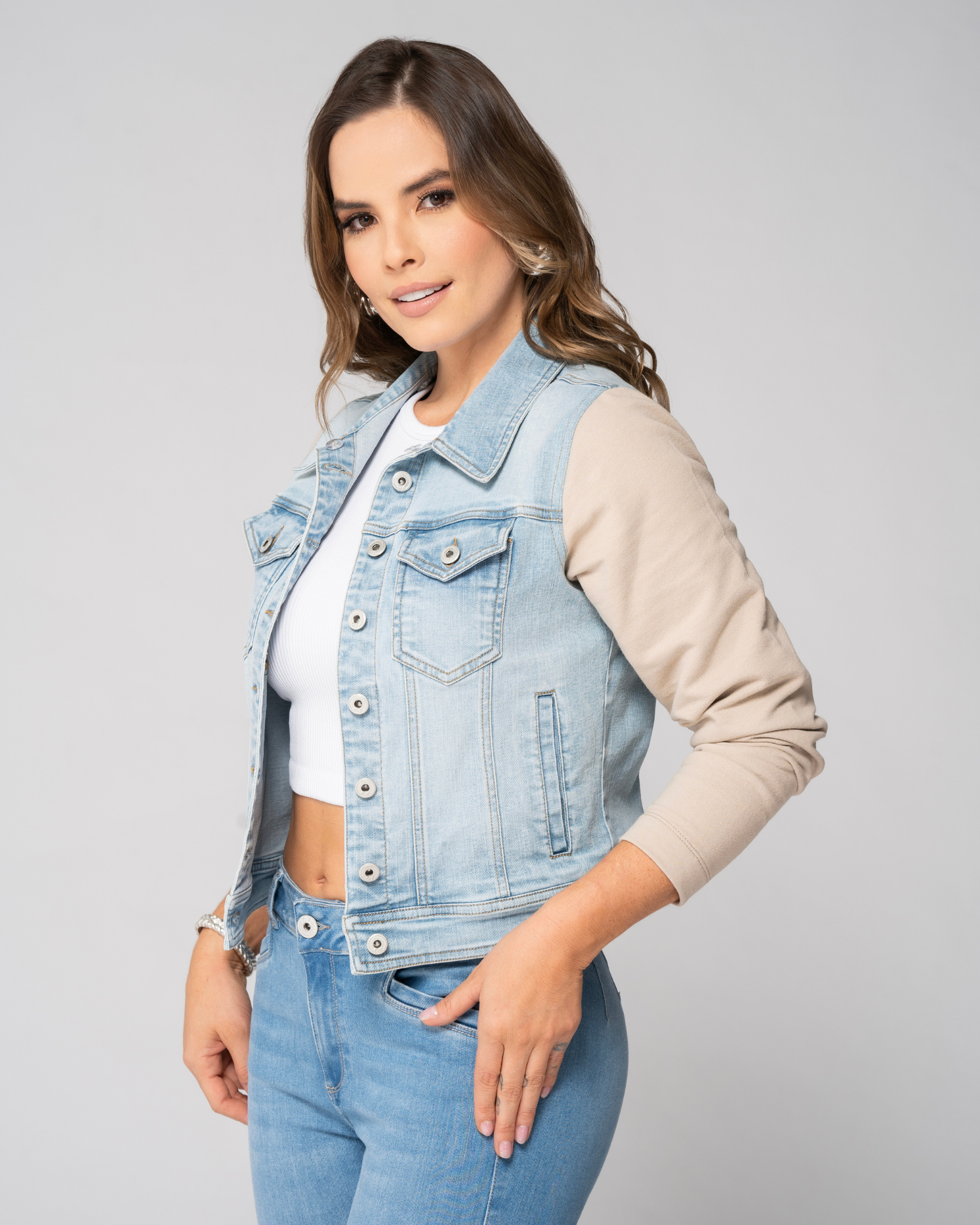 Chaqueta Demin Con Capucha Y Mangas de Algodón en Contraste Marca Trucco´s