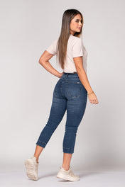 Jean Tipo Capri Skinny Tiro Alto Azul Oscuro Marca Trucco´s