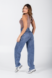 Jean Boyfriend Mujer Cintura Alta Azul Medio Relax Fit Marca Trucco´s