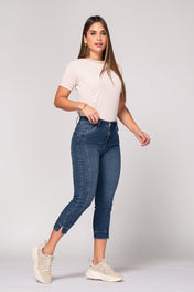Jean Tipo Capri Skinny Tiro Alto Azul Oscuro Marca Trucco´s