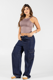 Pantalón cargo tiro alto femenino con bolsillos Laterales Marca Trucco´s