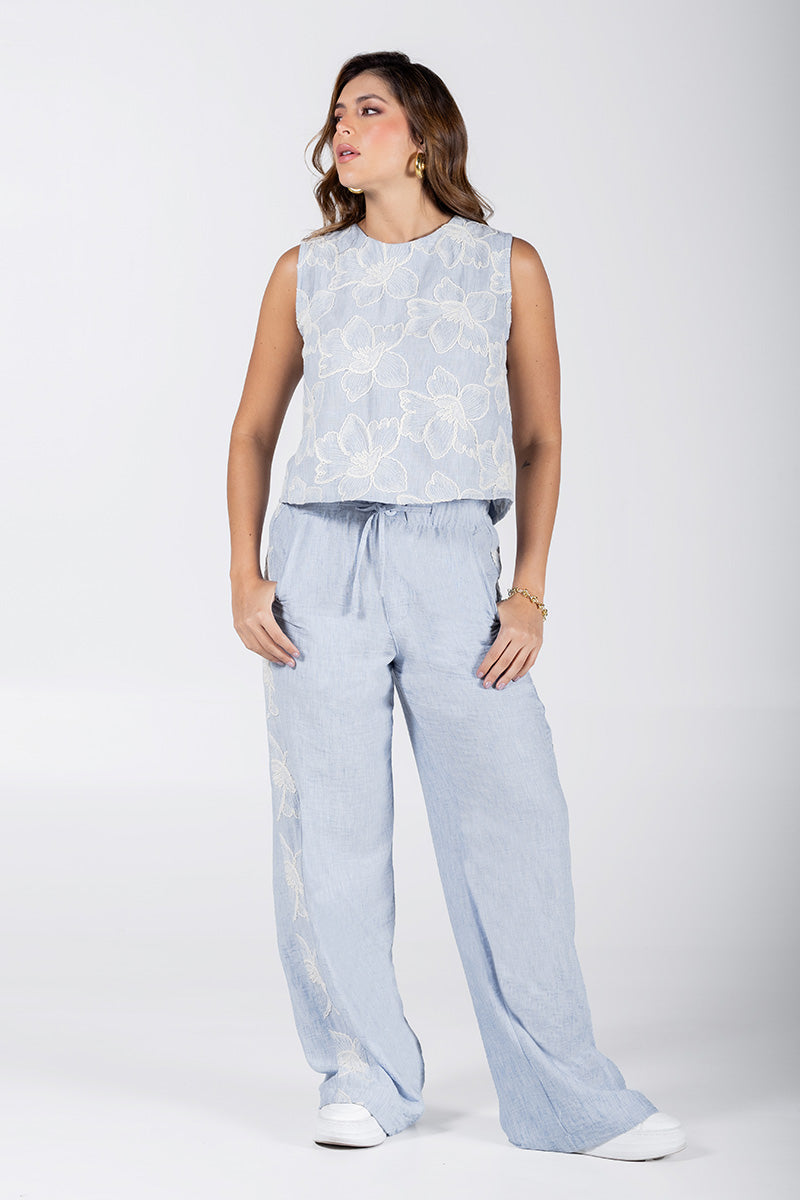 Set Pantalón 2 Piezas Sofisticado Cintura Alta Marca Trucco´s