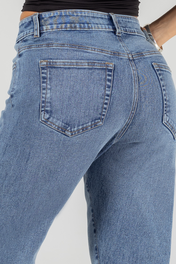 Jean Mom Fit Tiro Alto Denim Azul Medio Casual Marca Trucco´s