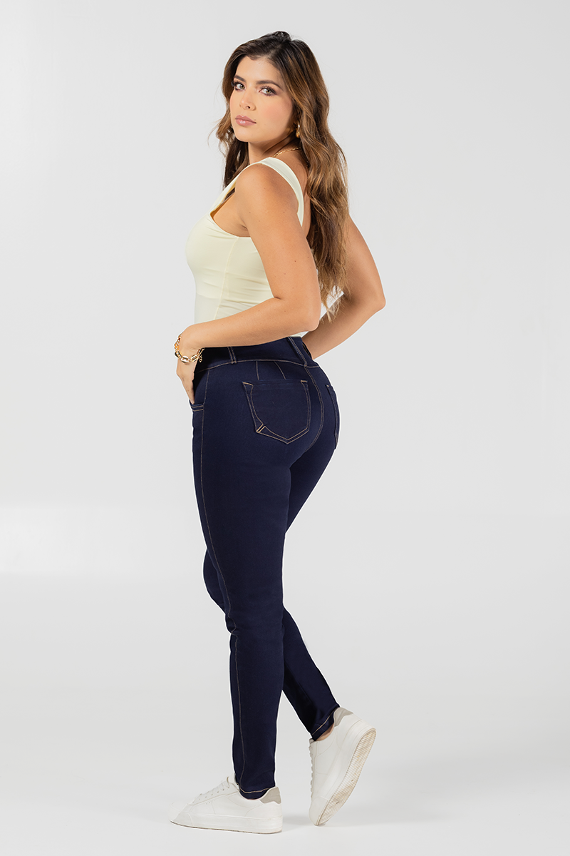 Jean Skinny Cintura Alta Ajustado Stretch Azul Oscuro Marca Trucco´s