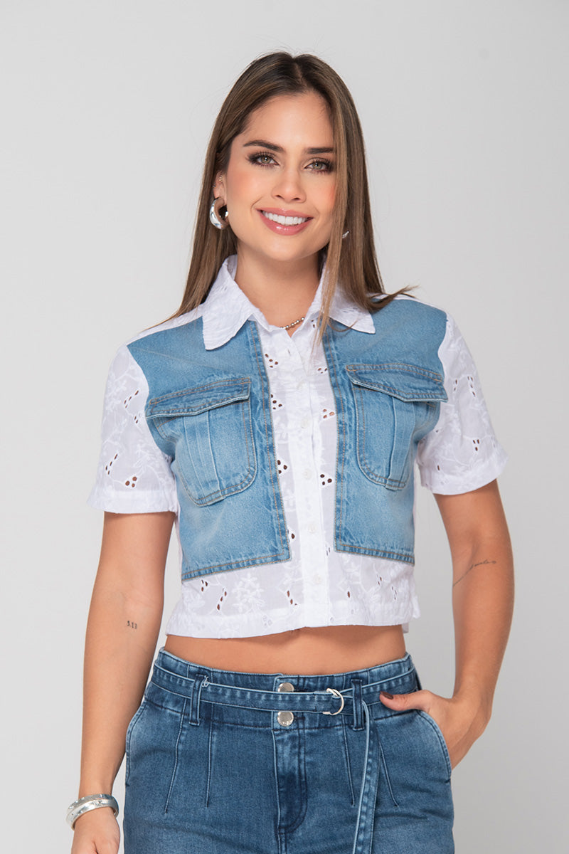 Camisa Manga Corta Cropped en Algodón Marca Trucco´s