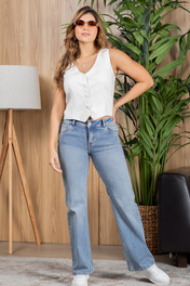 Jean Wide Leg Tiro Alto Estilo Femenino Denim Premium Marca Trucco´s