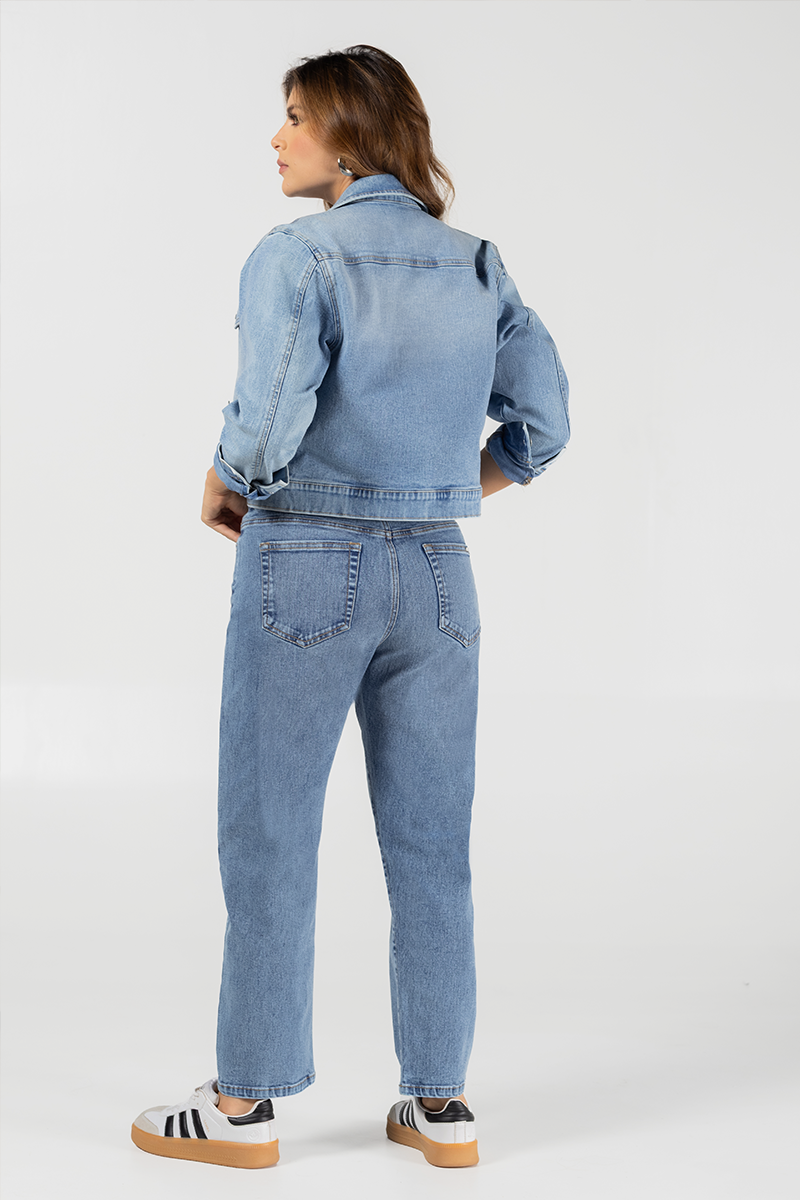 Jean Mom Fit Tiro Alto Denim Azul Medio Casual Marca Trucco´s