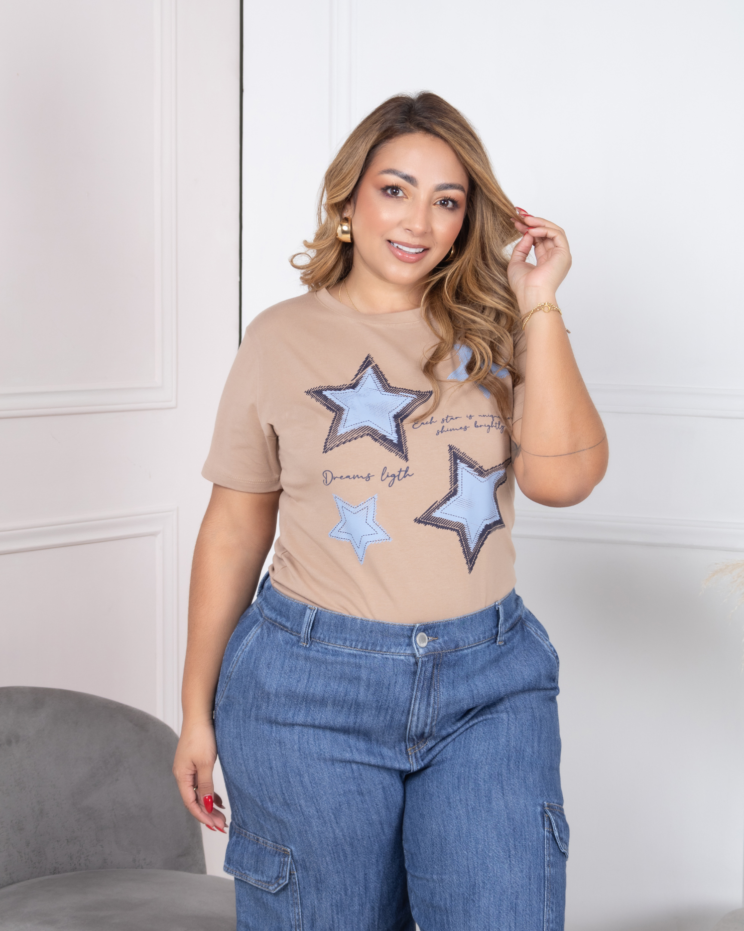 Camiseta Clásica Estampado Estrellas Marca Trucco´s Plus Size