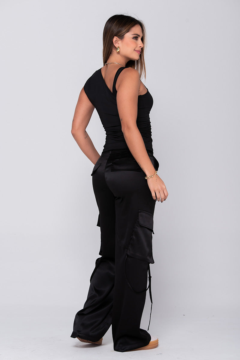 Pantalón cargo femenino tiro alto ajuste slim estilo urbano Marca Trucco´s