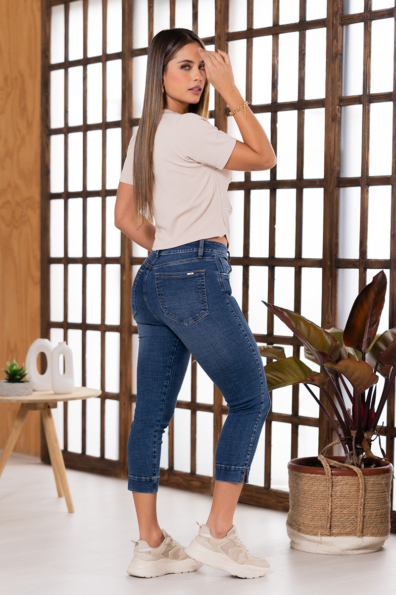 Jean Tipo Capri Skinny Tiro Alto Azul Oscuro Marca Trucco´s