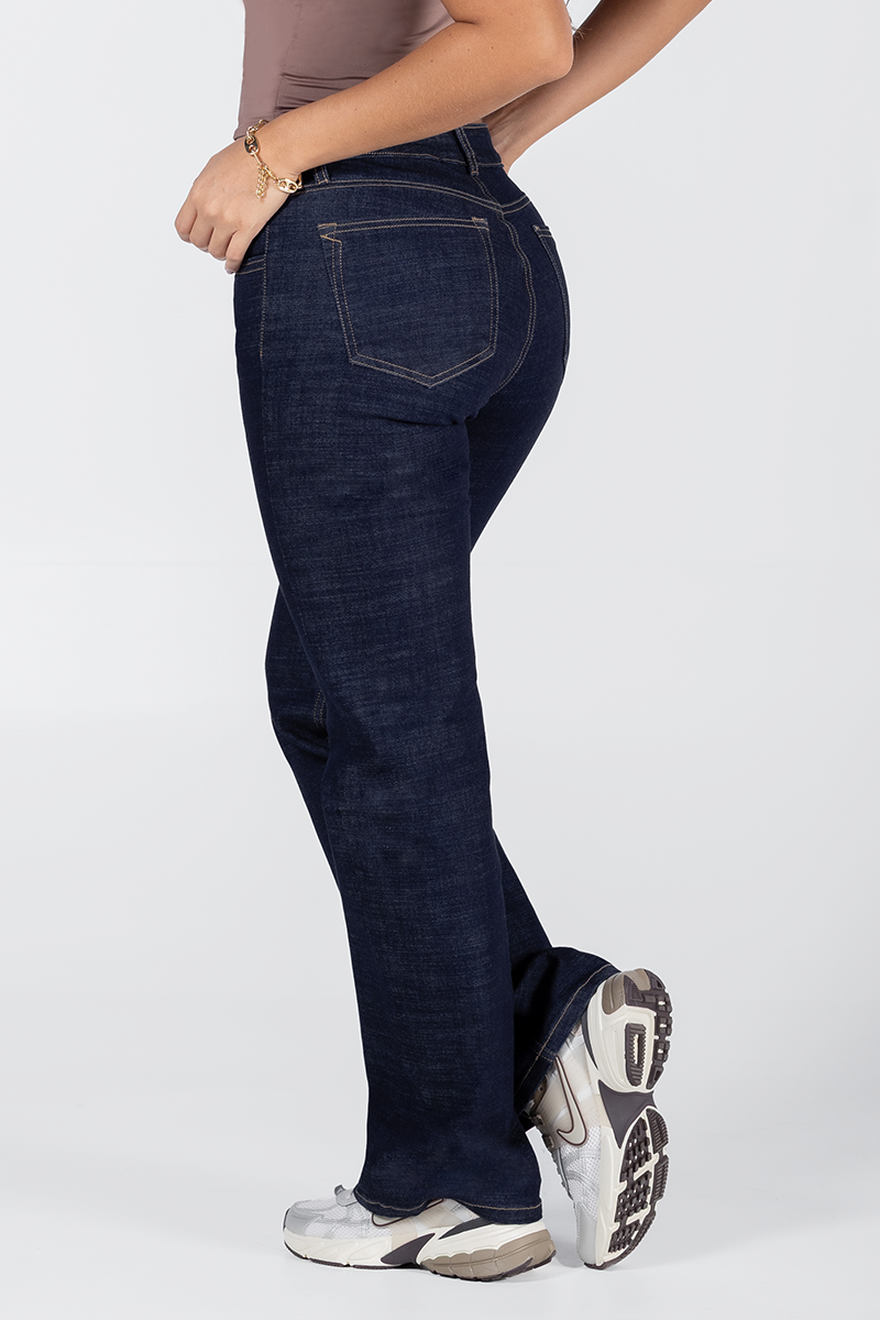 Jean Bota Recta Tiro Alto Denim Stretch Elegante Marca Trucco´s