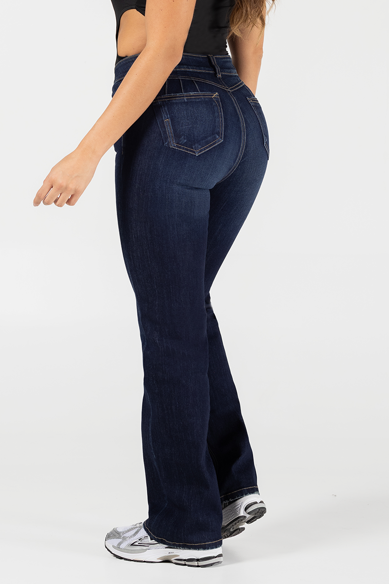 Jean Bota Recta Tiro Alto Slim Denim Azul Oscuro Marca Trucco´s