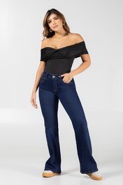 Jean Semicampana Cintura Alta Fit Chic Azul Oscuro Marca Trucco´s