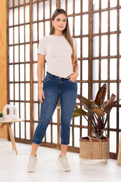 Jean Tipo Capri Skinny Tiro Alto Azul Oscuro Marca Trucco´s