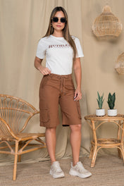 Bermuda Cargo Mujer Cintura Alta Estilo Urbano Chic Marca Trucco´s