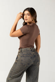 Blusa Crop Manga Corta Stretch Marca Trucco’s