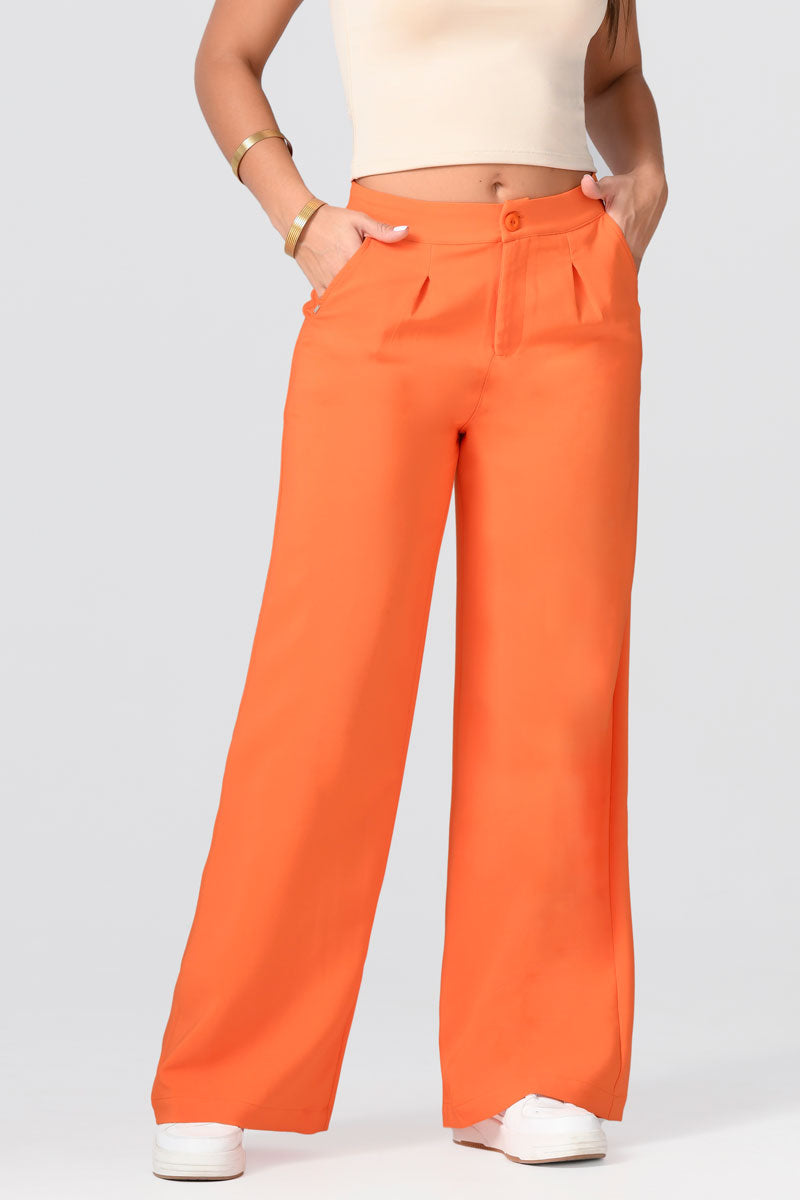 Pantalón Wide Leg Color Naranja y Verde Limón Marca Trucco's