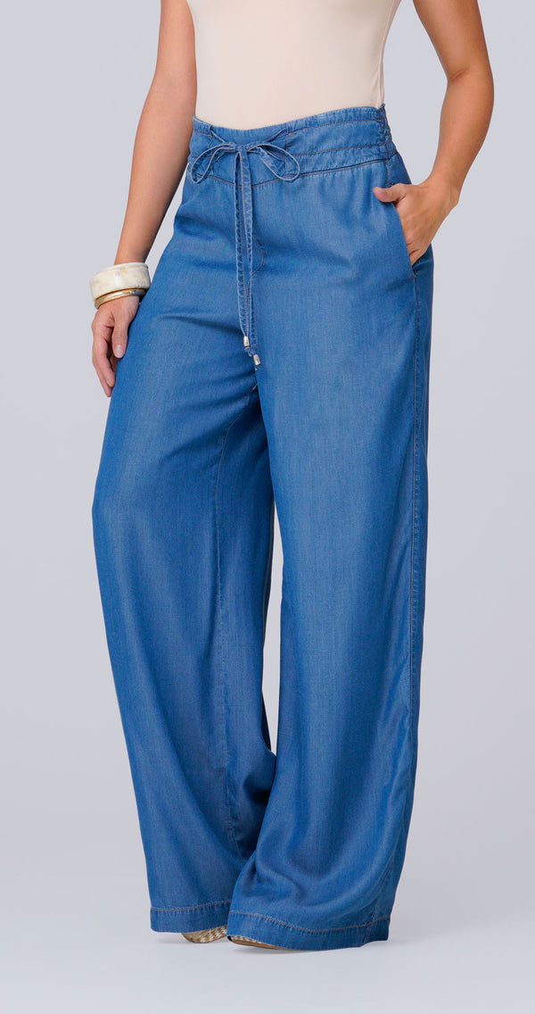 Pantalón Wide Leg Color Azul Medio Marca Trucco's
