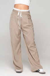 Pantalon Wide Leg Tiro Alto Doble Pretina con cierre Ajustable con Cordon Marca Trucco´s