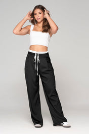 Pantalon Wide Leg Tiro Alto Doble Pretina con cierre Ajustable con Cordon Marca Trucco´s