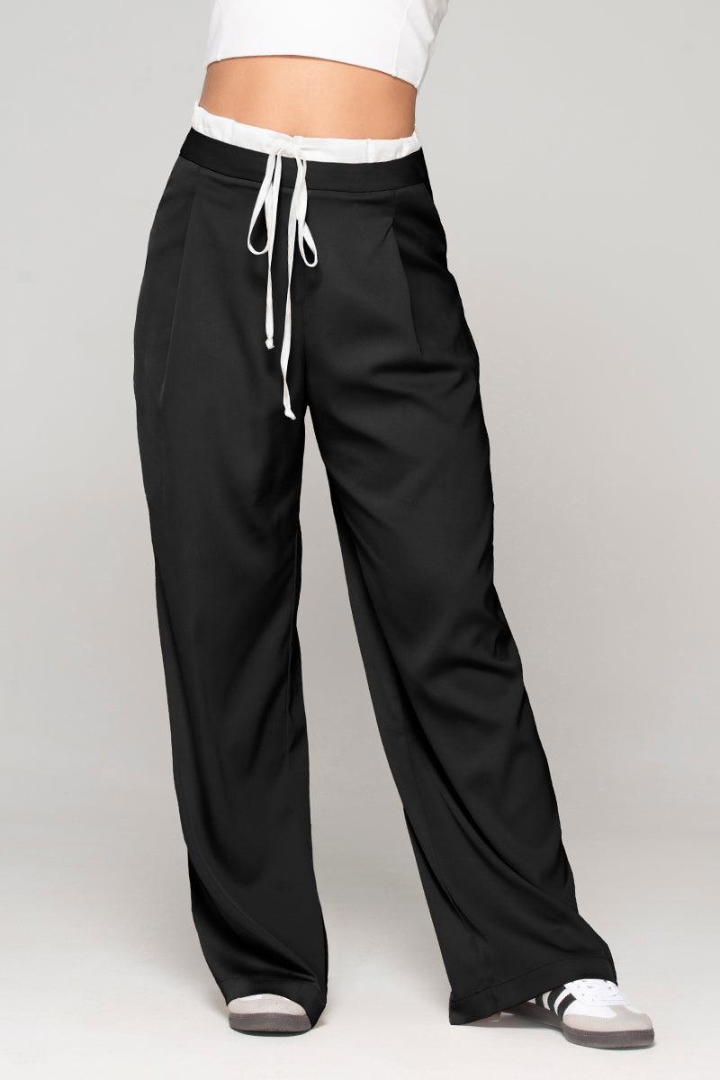 Pantalon Wide Leg Tiro Alto Doble Pretina con cierre Ajustable con Cordon Marca Trucco´s