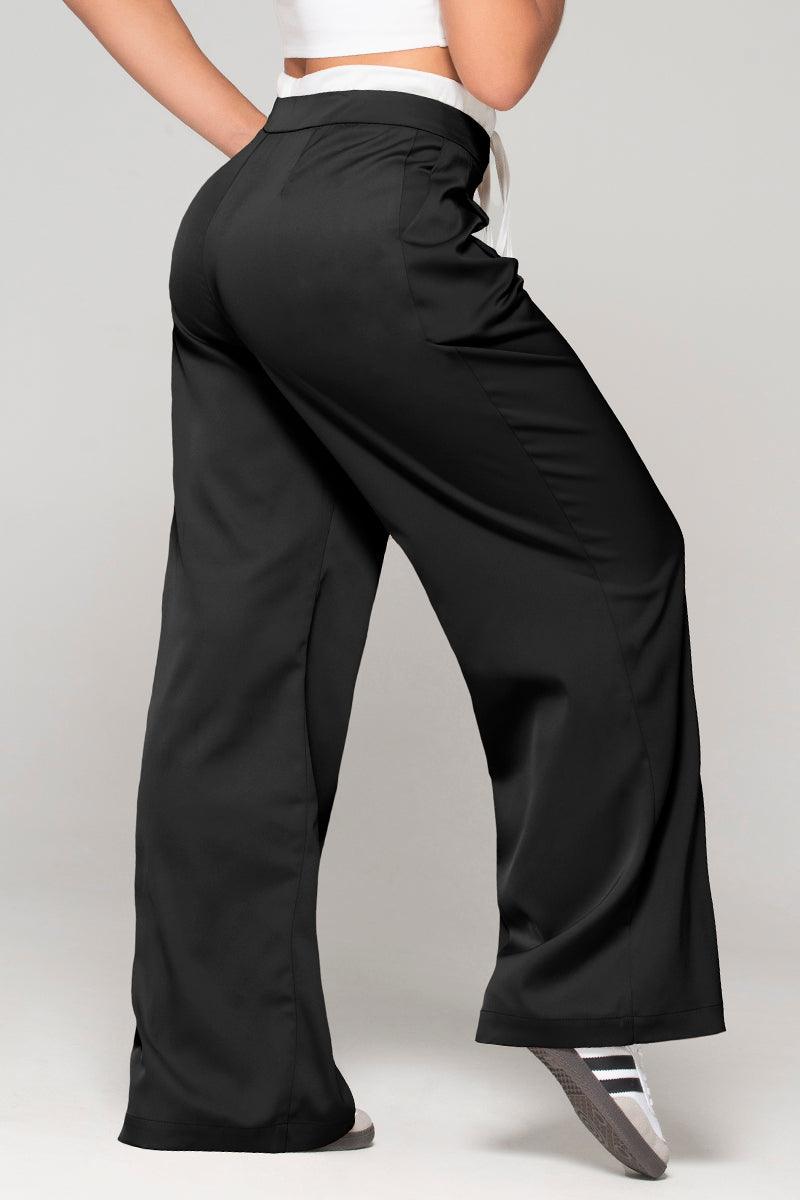 Pantalon Wide Leg Tiro Alto Doble Pretina con cierre Ajustable con Cordon Marca Trucco´s
