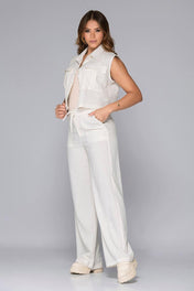 Set 2 Piezas Pantalón ajustable en cintura camisa sisa Bolsillos tipo cargo