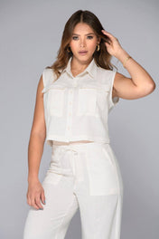 Set 2 Piezas Pantalón ajustable en cintura camisa sisa Bolsillos tipo cargo