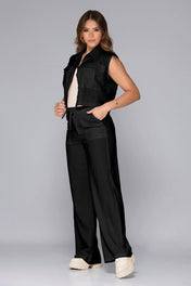 Set 2 Piezas Pantalón ajustable en cintura camisa sisa Bolsillos tipo cargo