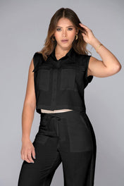 Set 2 Piezas Pantalón ajustable en cintura camisa sisa Bolsillos tipo cargo