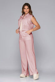 Set 2 Piezas Pantalón ajustable en cintura camisa sisa Bolsillos tipo cargo