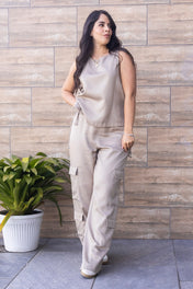 Set 2 Piezas Pantalón Cargo Blusa con Sesgos Laterales Marca Trucco´s